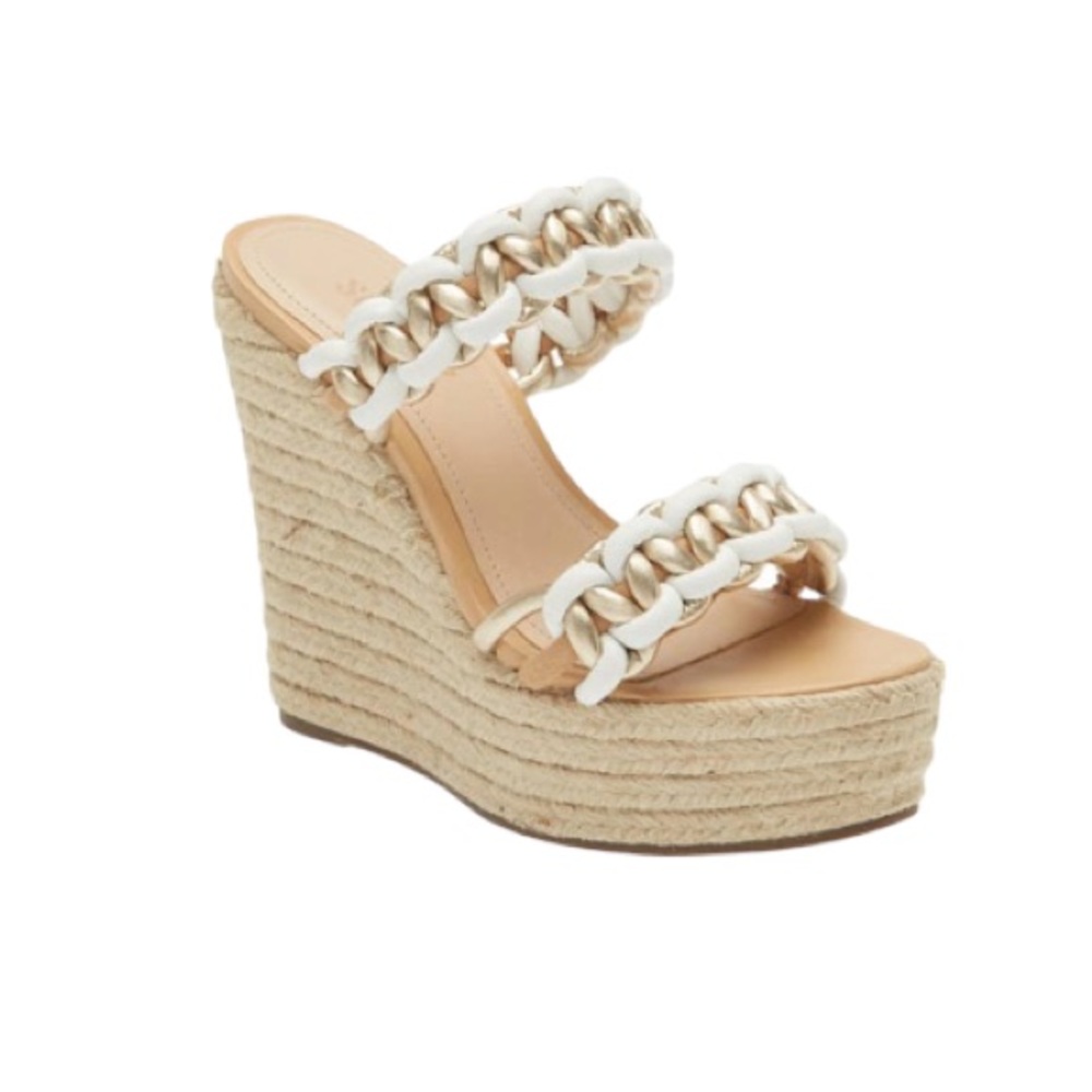 SCHUTZ Wedge Sandal Juliet Platform White Gold Women's 9.5 MSRP $148